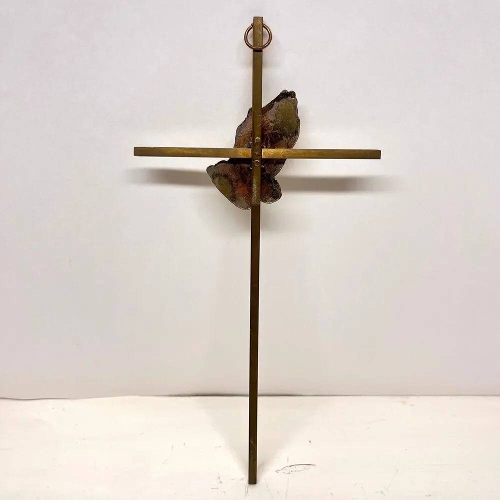Vintage Brass 10” Praying Hands Christian Cross